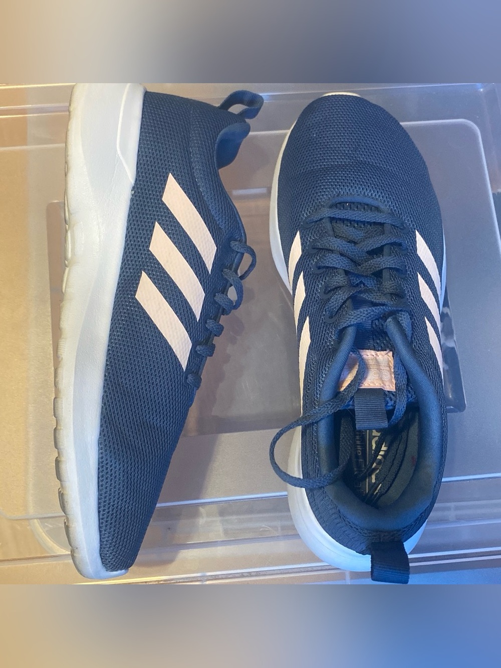 adidas Navy Blue Mesh Sneakers with soft pink Stripes